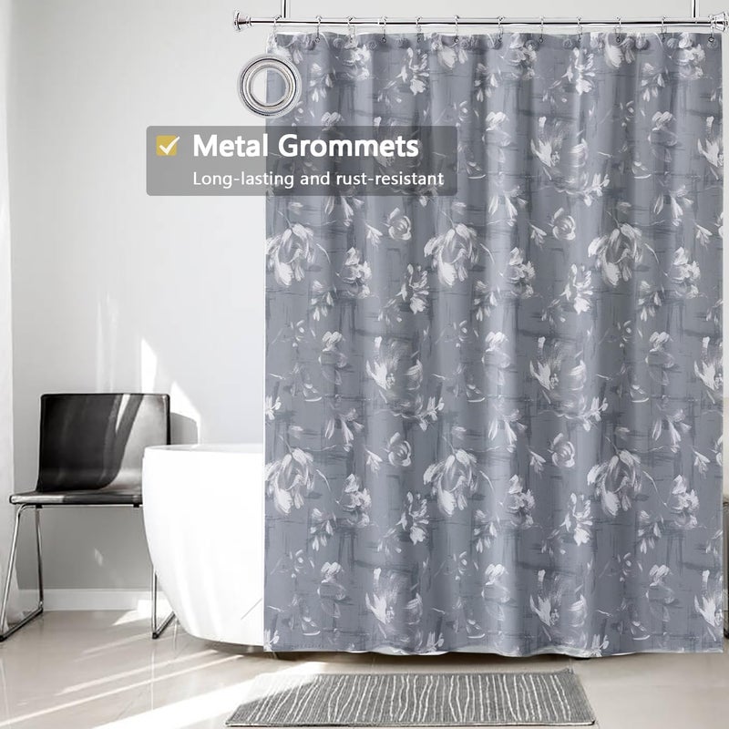 TIKABC Shower Curtain Liner, 4G PEVA Shower Liner, Plastic Waterproof Shower Curtains, with Grommet Holes and 3 Magnetic Weights(Peony Flower) - Image 2